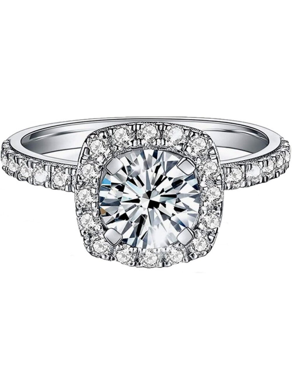 Stunning 1.5ct Cushion Cut Halo Moissanite Engagement Ring for Women, Sparkling